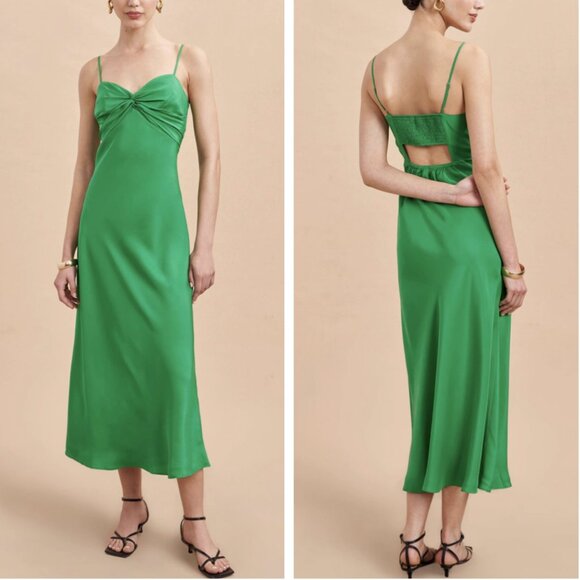 BEST La Ligne NYC Gisele Midi Dress XSmall Fern Green Silk Cocktail - Picture 1 of 9